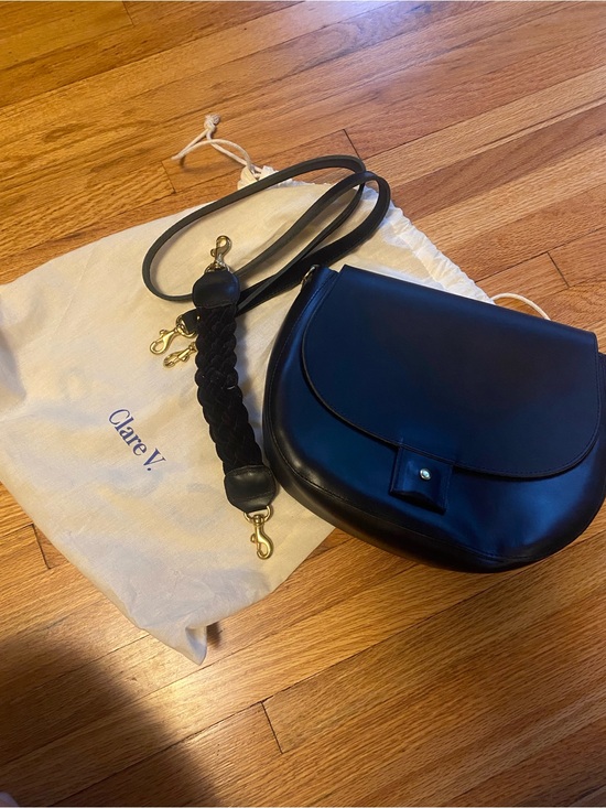Clare V Handbags - Clare V Black Leather Saddle Crossbody with Braided Strap & Gold Hardware